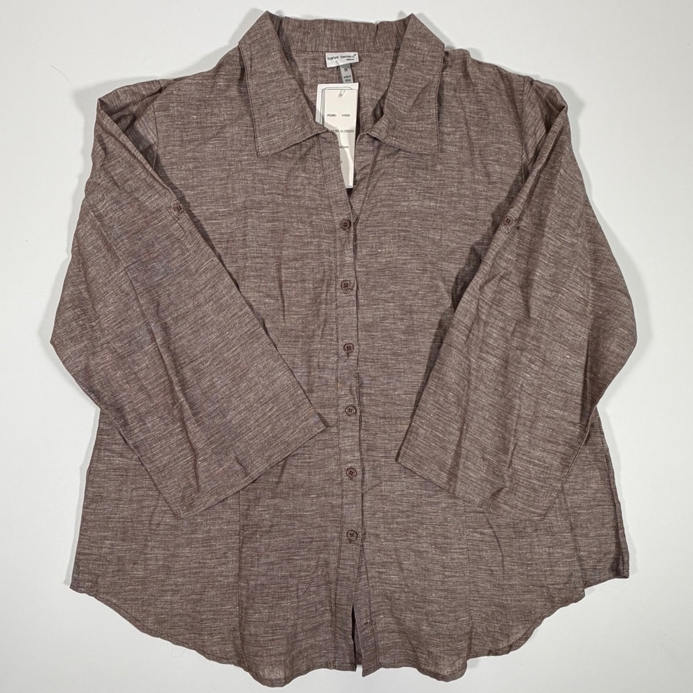 Harve Benard Brown Linen Blend Button Down Shirt Minimalist Old Money 1X NEW - Picture 2 of 8